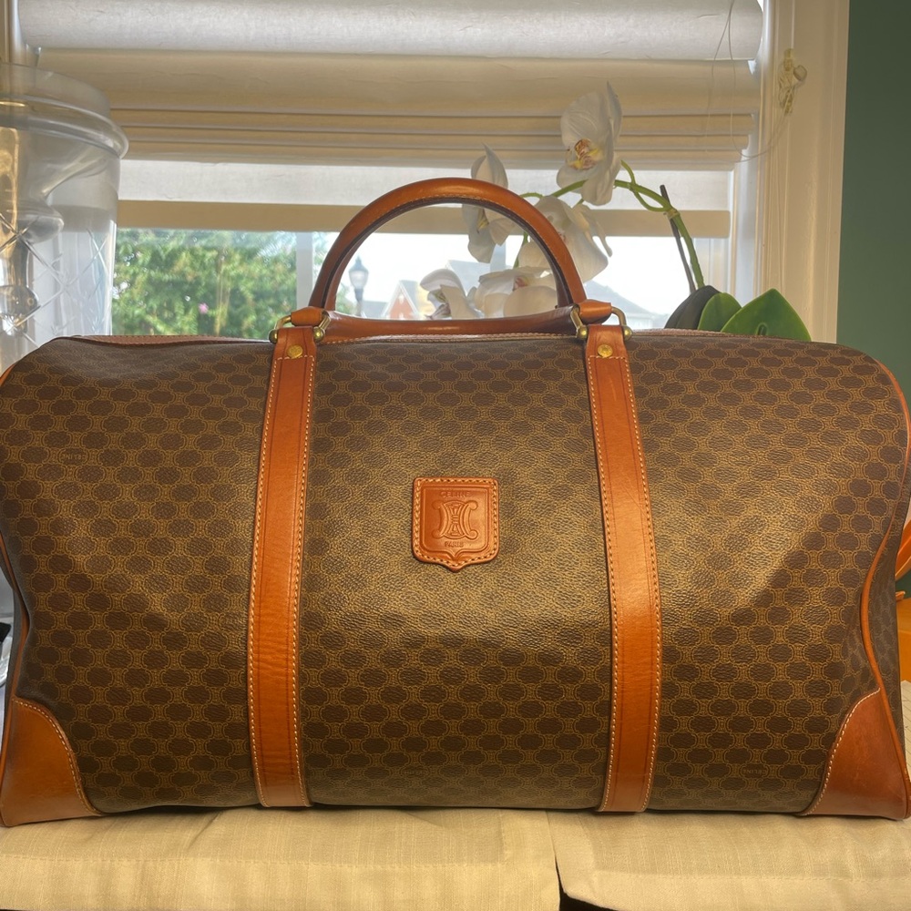 Celine Macadam Boston Canvas Duffle with Leather Trim